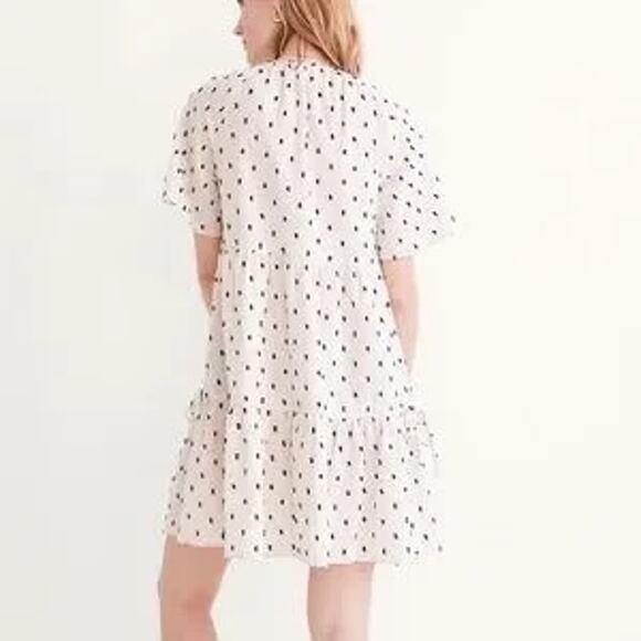 Madewell Lorelei Linen Blend Mini Dress Tiered Cream Cotton Clip Dot size M - Picture 5 of 14